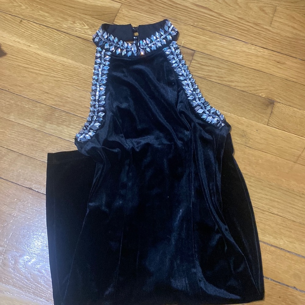 Mini black formal dress. Mock neck